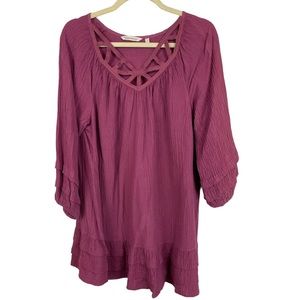 🥑5/$25 Soft Surroundings wine/burgundy 3/4 sleeve Tunic Top M